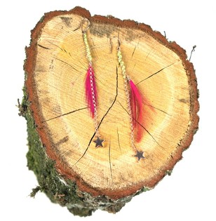 Orecchini Ibiza con Piume Rosa/Verde (1 pz)