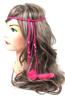 Fascia per capelli stile Ibiza con perline fucsia (1 pz)