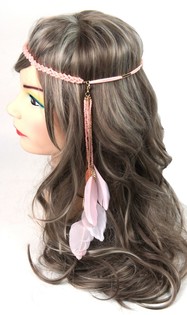 Fascia per capelli stile Ibiza con perline e piume Salmone (1 pz.)