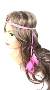 Fascia per capelli con piume rosa (1 pz)