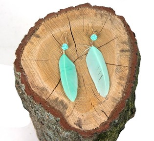 Orecchini Piuma Menta Stile Ibiza (1 pz)
