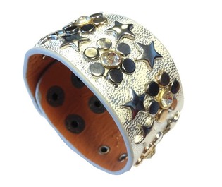 Bracciale Largo di Lusso Stile Ibiza con Borchie Argento e Strass (1 pz)