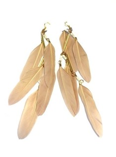 Orecchini Stile Ibiza con Piume Crema (1 pz)