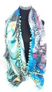 Sciarpa di Lusso Reversibile Stile Ibiza Menta/Blu/Fiori (1 pz)