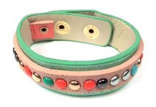 Braccialetto Stile Ibiza con Borchie Verde/Rosa (1 pz)