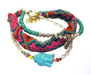 Braccialetto Stile Ibiza a 3 Strati con Buddha (1 pz)
