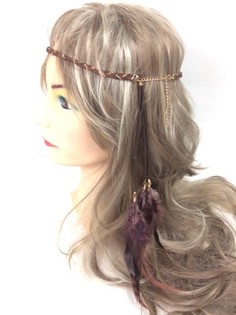 Fascia per Capelli Intrecciata con Piume Marrone - Stile Ibiza (1 pz)