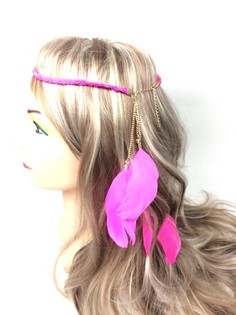 Fascia intrecciata per capelli con piume fucsia (1 pz.)