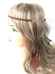 Fascia per capelli intrecciata con piume marrone (1 pz)
