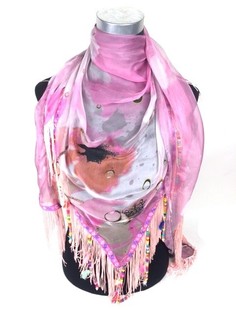 Sciarpa Stile Ibiza con Frange Rosa (1 pz)