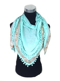 Sciarpa Triangolare Stile Ibiza Menta con Pompon (1 pz.)