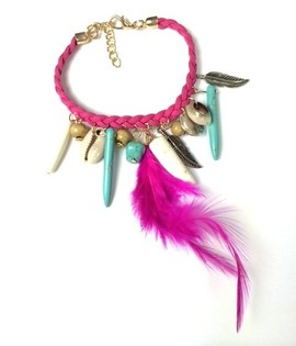 Braccialetto Ibiza Fucsia con Conchiglia e Dente (1 pz)