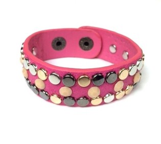 Braccialetto Stile Ibiza Rosa con Borchie (1 pz)