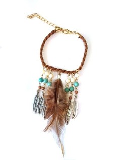 Braccialetto Stile Ibiza Marrone con Piuma (1 pz)