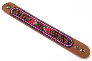 Bracciale in pelle azteco con strass blu (1 pz)