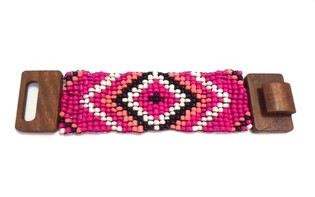 Braccialetto Azteco con Chiusura in Legno Fucsia (1 pz)