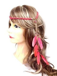 Fascia per capelli intrecciata con piume Pesca (1 pz)