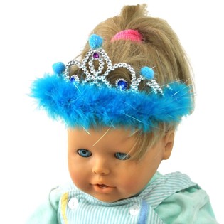 Coroncina argentata con bordo in peluche blu e pompon (12 pz.)