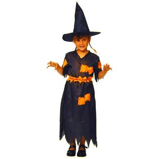 VESTITO DA STREGA ARANCIONE/NERO PER BAMBINI - TAGLIA 110