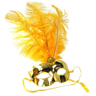 Maschera per Occhi Dorata con Piume - Modello 16 (12 pz.)