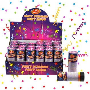 Cannoni spara coriandoli e stelle filanti in display (24 pz.)