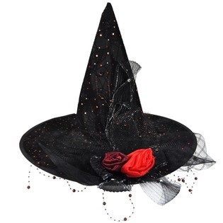 Cappello da strega deluxe con frange e fiore rosso (6 pz.)