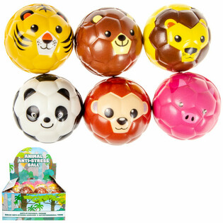 Palline in Schiuma con Facce di Animali &Oslash; 6,3 cm in Display (24 pz.)