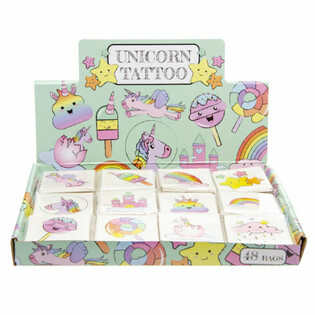 Tatuaggi Temporanei Unicorno - Pacchetti da 12 (Espositore da 48 pz.)