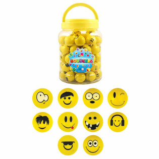 Palline Rimbalzanti Smiley Funny Faces Ø3,3cm in Barattolo (72 pz.)