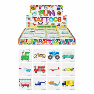 TATUAGGI DIVERTENTI - MODELLO: VEICOLI, Ogni pacchetto 12x Tatuaggi IN DISPLAY (48 pz.)