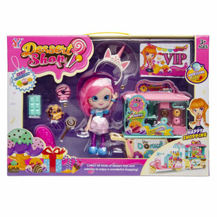 SET DA GIOCO NEGOZIO DI CIAMBELLE CON BAMBOLA E ACCESSORI - CONFEZIONE REGALO DI LUSSO (2 pz.)