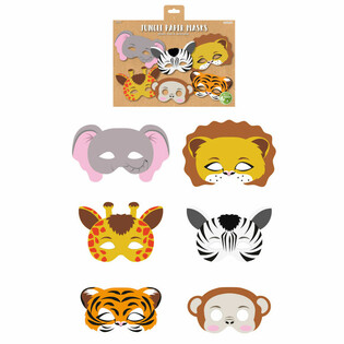 MASCHERE DI CARTA ANIMALI DELLA GIUNGLA ECO-FRIENDLY (12 PEZZI)