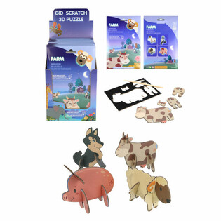 DISPLAY PUZZLE 3D DA GRATTARE - ANIMALI DELLA FATTORIA (18 pezzi)