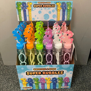 Bacchette per Bolle di Sapone Unicorno e Dinosauro - 120ml - 24 Pezzi