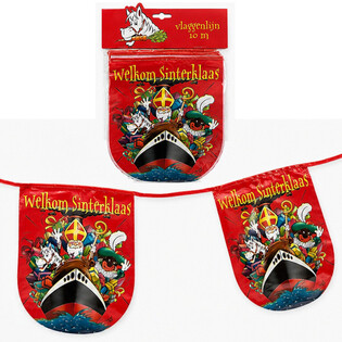 SINTERKLAAS - FESTONE A BANDIERINE &laquo; WELKOM SINTERKLAAS &raquo; - LUNGHEZZA: 10 Metri (6 pz.)