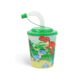 Bicchiere per Bevande / Gelato con Cannuccia - Dinosauro (12 pz.)