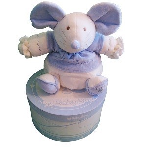 Peluche Baby Bow in Scatola Regalo - Modello 15 (Topo, Blu/Bianco)